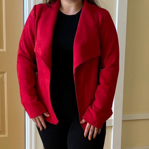 Microsuede Open Front Jacket New M Red Kirundo - Picture 13 of 13